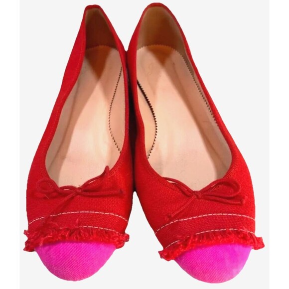J. Crew Size 6 Kiki Ballet Flats Color Pop Canvas Red Pink Travel Resort Coastal - Picture 4 of 8